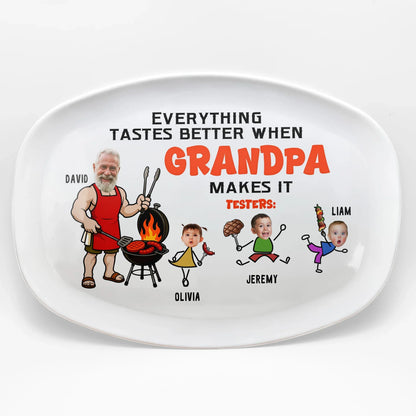 Personalized Grilling Plate for Grandpa, Funny BBQ Cartoon, Unique Creative Gift for Family Cookouts