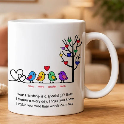 Your Friendship Is a Special Gift Personalized Mug, Heartwarming Bird Art, Creative Gift for a Friend