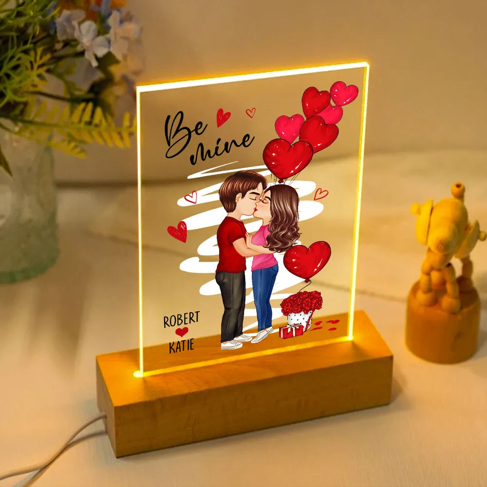 Personalized Be Mine Couple Kissing LED Light Plaque, Romantic Warm Glow Night Light, Unique Gift for Him or Her
