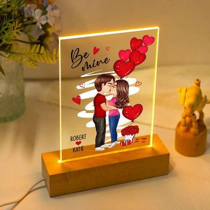 Personalized Be Mine Couple Kissing LED Light Plaque, Romantic Warm Glow Night Light, Unique Gift for Him or Her