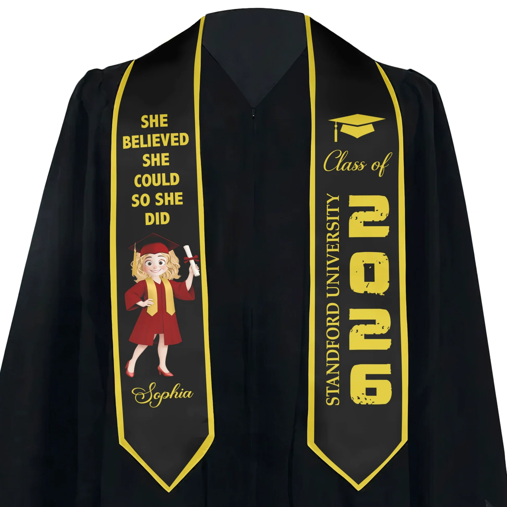 Personalized Graduation Polyester Satin Stole with Custom School Name ...