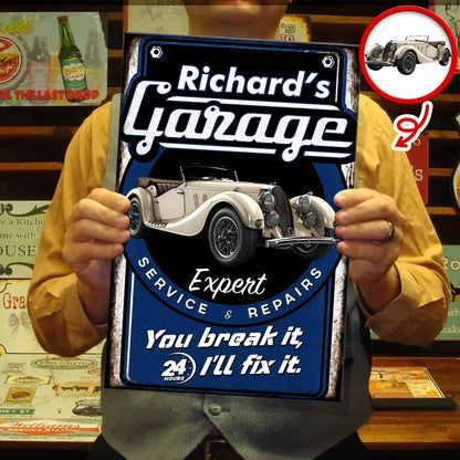 Personalized Rectangular Iron Sign, You Break It, I'll Fix It Garage Art, Creative Gift for Auto Enthusiasts