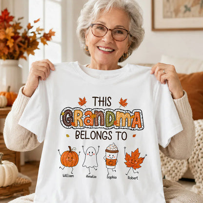 Classic Tee for Grandma, Custom Smiling Pumpkin & Ghost Design, Creative Family Gift