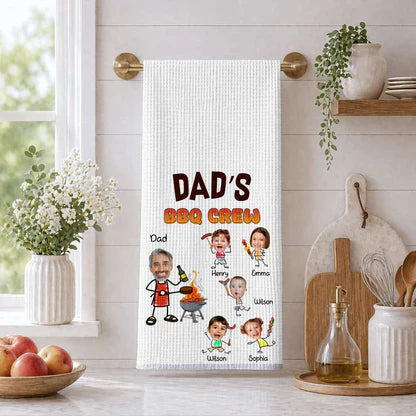 Custom Kitchen Towel for Dad, Heartwarming BBQ Crew Design, Fun Grill Gift for the Family Cook
