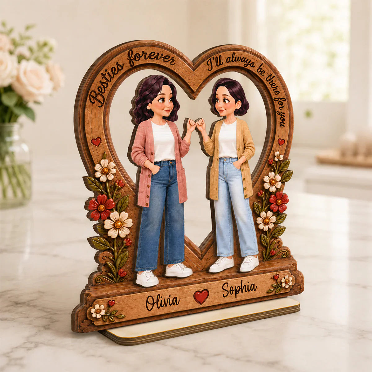 Custom 2-Layer Wooden Plaque for Friendship, Heart Keepsake with I'll Be There Message, Unique Creative Gift