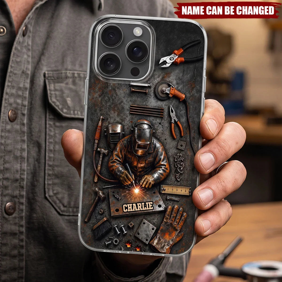 Skilled Hands Clear TPU Phone Case, Personalized Industrial Welder Design, Creative Gift for a Welder