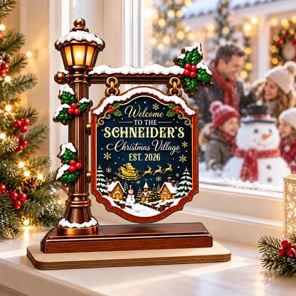 2-Layer Wooden Plaque, Personalized Snowy Christmas Village Keepsake, Creative Gift for Parents & Grandparents