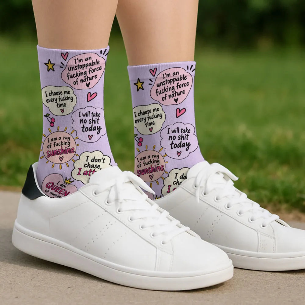 Personalized Crew Socks with Cheeky Self Love Quotes, Unique Gift for Women, Fun Confidence Boost
