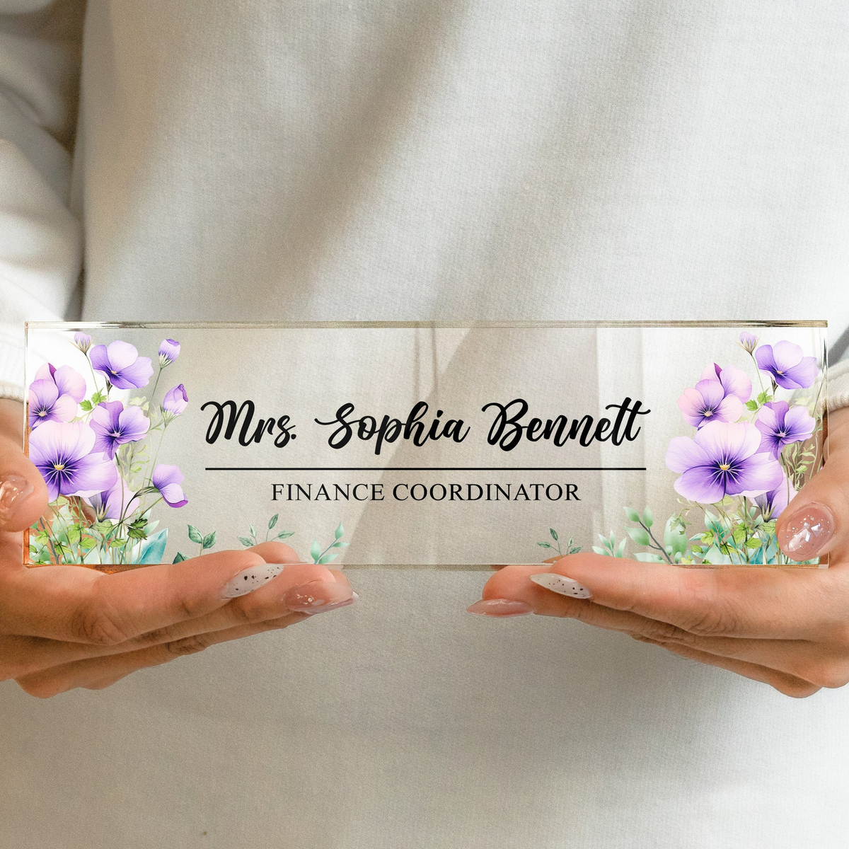 Personalized Rectangle Acrylic Block Plaque With Birth Flower Style Desk Decor, Unique Thank You Gift For Teacher Or Coworker