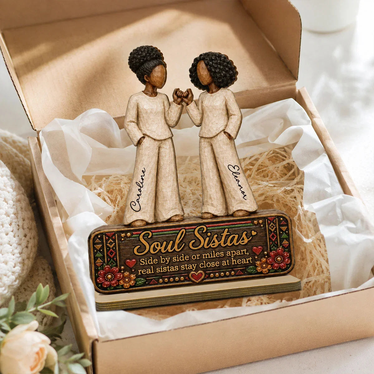 Personalized Wooden Plaque, Soul Sistas Pinky Promise in Warm Folk Style, Unique Gift for Best Friend