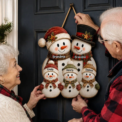 Personalized Wooden Sign, Heartwarming Grandparents and Grandkids Snowman Scene, Creative Family Gift