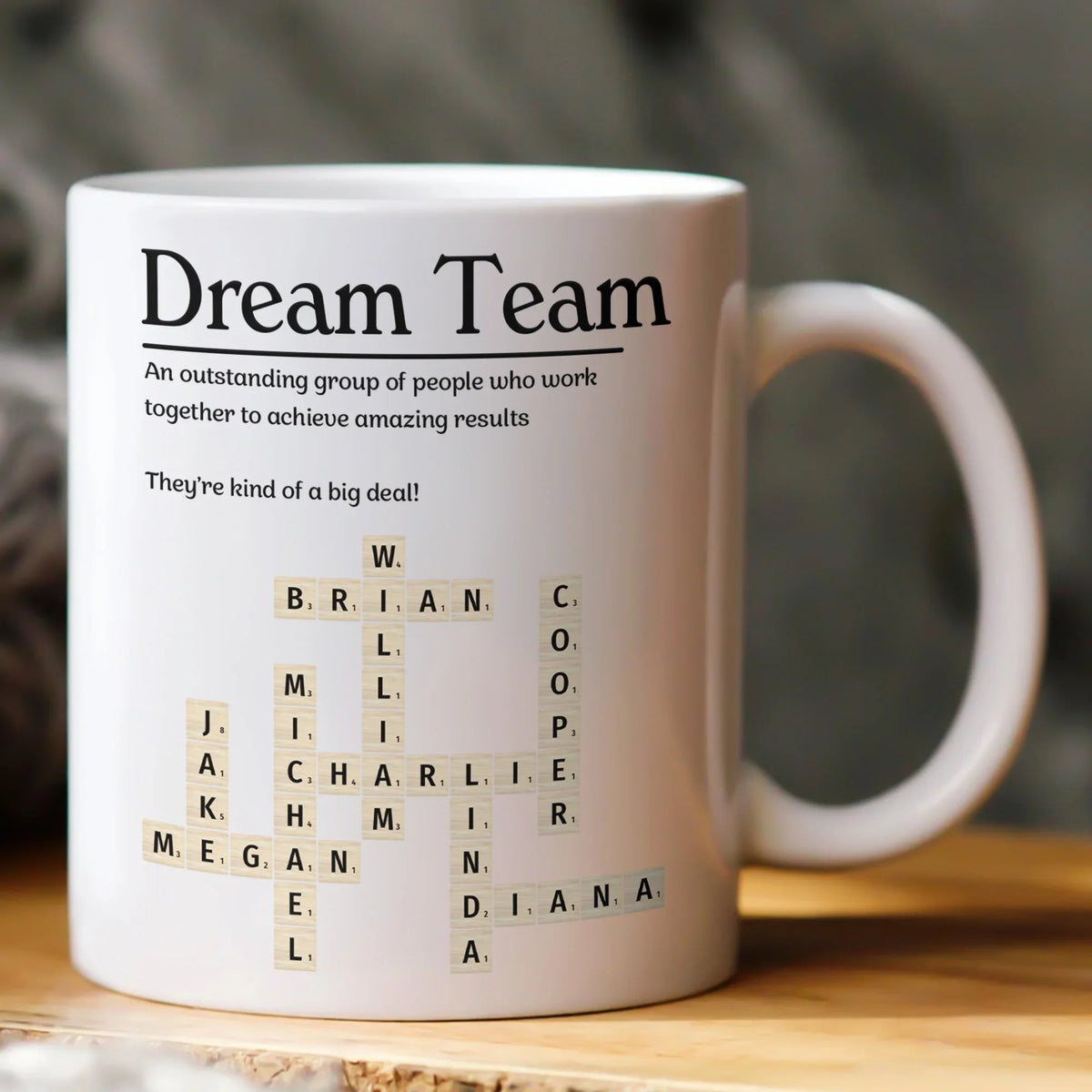 Personalized Ceramic Mug, Custom Scrabble Style Team Layout, Unique Coworker Gift for Office Coffee