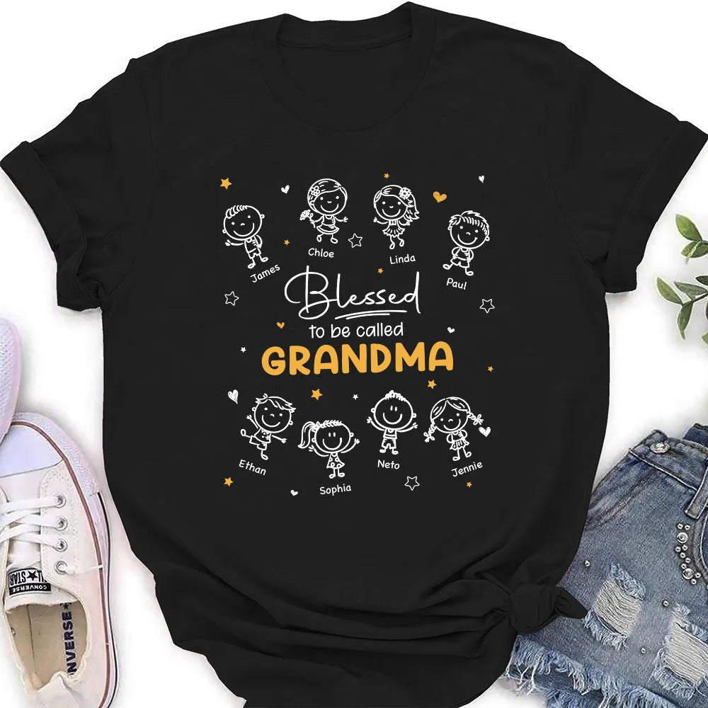 Personalized Grandma Classic Tee with Doodle Grandkids, Unique Gift for Nana, Blessed Family Shirt