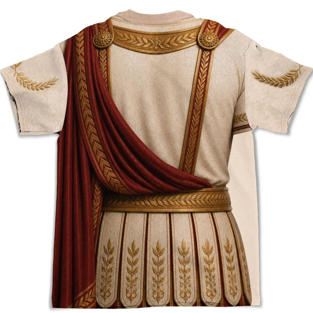 Roman Warrior Printed Classic Tee, Personalized Heroic Armor Art, Creative Gift for History Fans