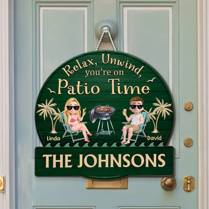 Personalized Wooden Patio Sign, Relax and Unwind Theme, Family Gift