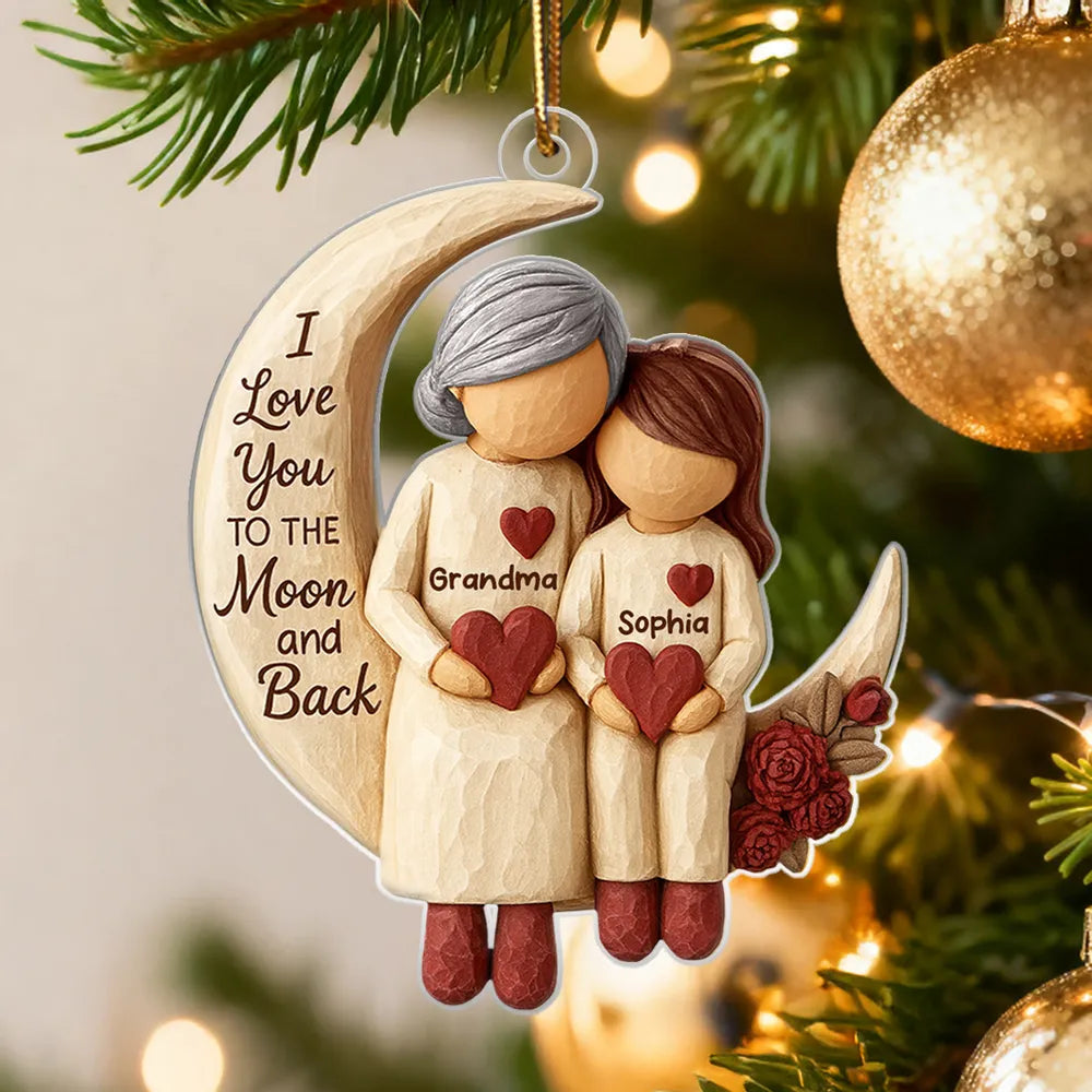 Grandma Grandkids on Moon - Personalized Acrylic Ornament - Heartfelt Christmas Gift for Grandma, Grandkids
