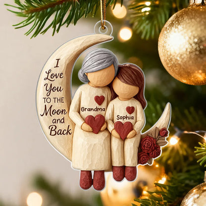 Grandma Grandkids on Moon - Personalized Acrylic Ornament - Heartfelt Christmas Gift for Grandma, Grandkids