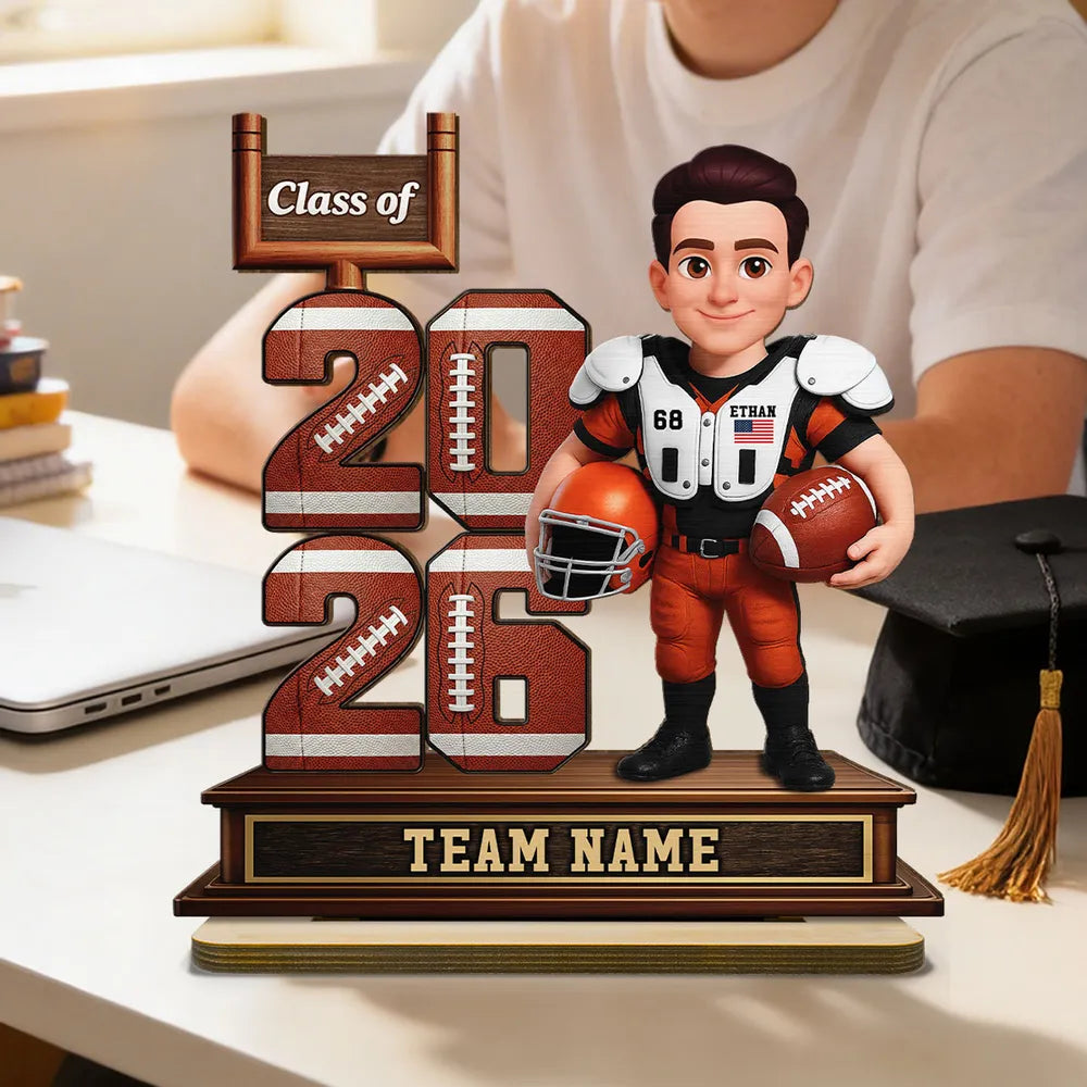 Custom Football Player 2-Layer Wooden Plaque Class of Gift for Son or Daughter, Heartfelt Senior Night Style Memory