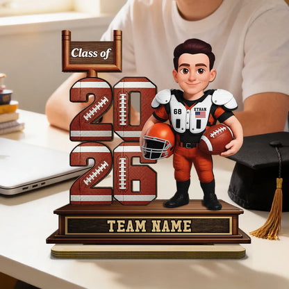 Custom Football Player 2-Layer Wooden Plaque Class of Gift for Son or Daughter, Heartfelt Senior Night Style Memory