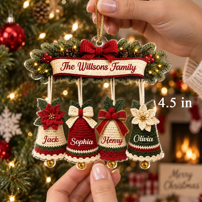 Personalized Acrylic Ornament, Custom Family Christmas Bells in Red and Green, Unique Gift for Mom and Family