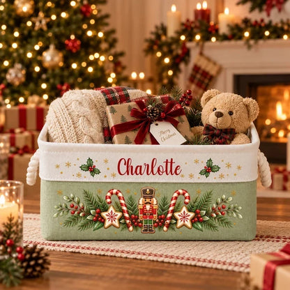 Personalized Cotton Linen Rope Basket, Gingerbread Storage by the Christmas Tree, Unique Family Gift
