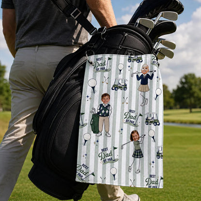 Custom Waffle Weave Golf Towel with Family Golf Art, Creative Gift for Dad's Golf Bag