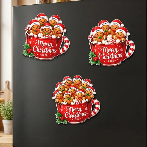 Personalized Acrylic Fridge Magnet, Colorful Gingerbread Family Christmas Decor, Unique Gift for Family
