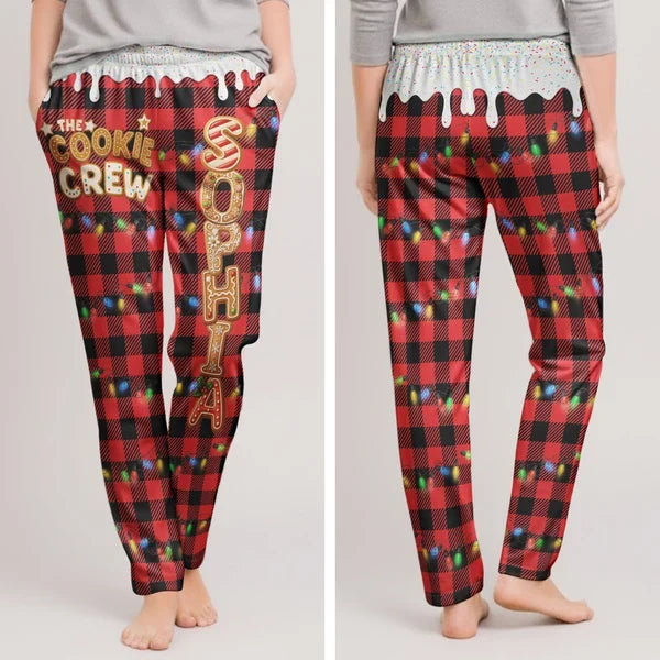 Printed Lounge Pants, Personalized Cookie Crew Lights and Plaid, Heartwarming Creative Christmas Gift for Family