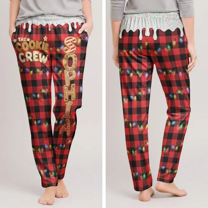 Printed Lounge Pants, Personalized Cookie Crew Lights and Plaid, Heartwarming Creative Christmas Gift for Family