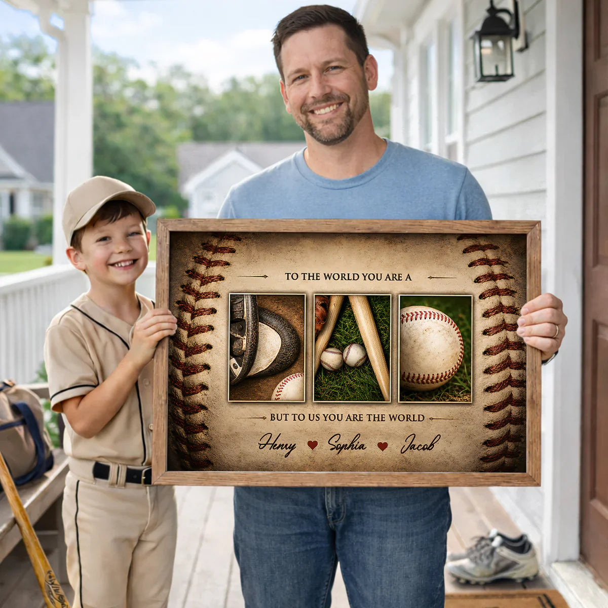 To Us You Are the World Baseball Poster, Personalized Family Wall Art, Unique Gift for Dad