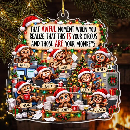 Personalized Acrylic Ornament, Chaotic Monkeys in a Festive Office, Unique Christmas Gift for Coworkers