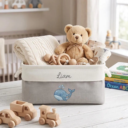 Personalized Cotton Linen Rope Basket, Sweet Animal Nursery Organizer, Creative Keepsake Gift for New Parents