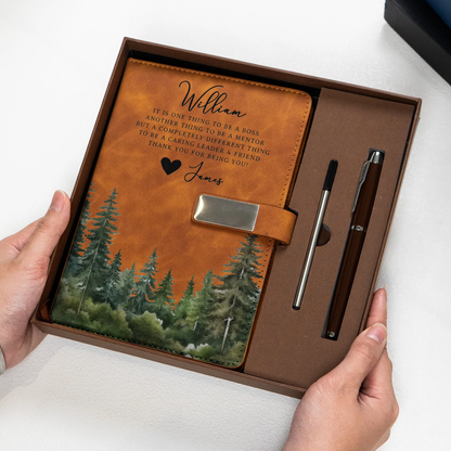 Personalized Metal Buckle Notebook Set with Thank You Quote, Forest Watercolor Design, Unique Gift for Teacher Boss or Coworker