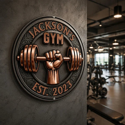 Custom Shaped Metal Sign with Fist Gripping Barbell, Strength Wall Art, Creative Gift for Gym Lovers