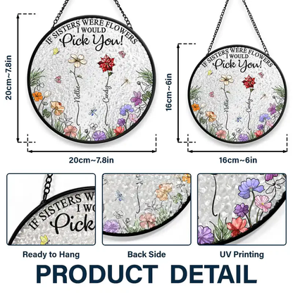Personalized Birth Flower Sisters Glass Suncatcher Ornament for a Bright Window Display, Unique Gift for Sister or Best Friend