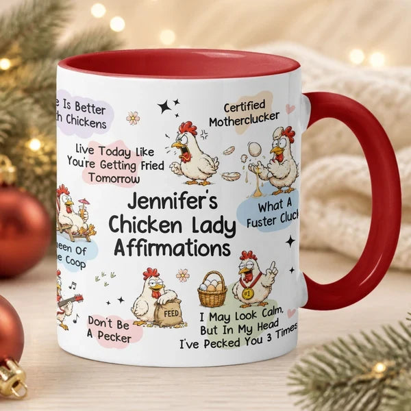 Chicken Lady Affirmation Two-Tone Mug, Personalized Farm Humor and Cute Chickens, Creative Gift for Her