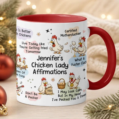 Chicken Lady Affirmation Two-Tone Mug, Personalized Farm Humor and Cute Chickens, Creative Gift for Her