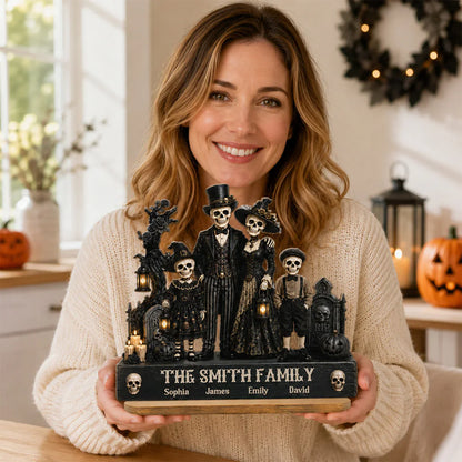 Standing Gothic Skeleton Family 2-Layer Wooden Plaque, Personalized Keepsake, Creative Gift for Family
