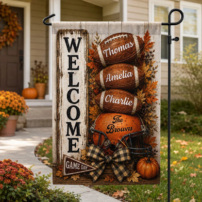 Football Family Garden Flag, Personalized Autumn Yard Decor Celebrating Team Spirit, Creative Gift for Mom & Dad