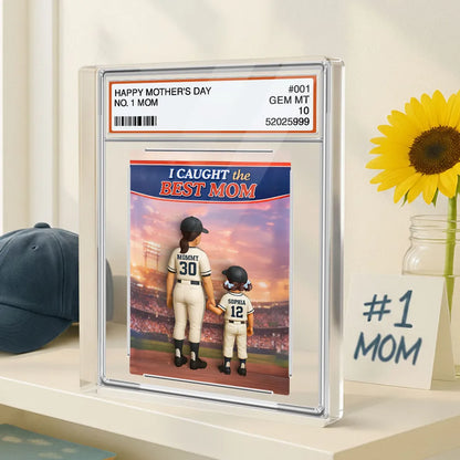 Personalized Baseball Mom Rectangle Acrylic Block Plaque, We Caught the Best Mom Stadium Scene, Unique Mother's Day Gift