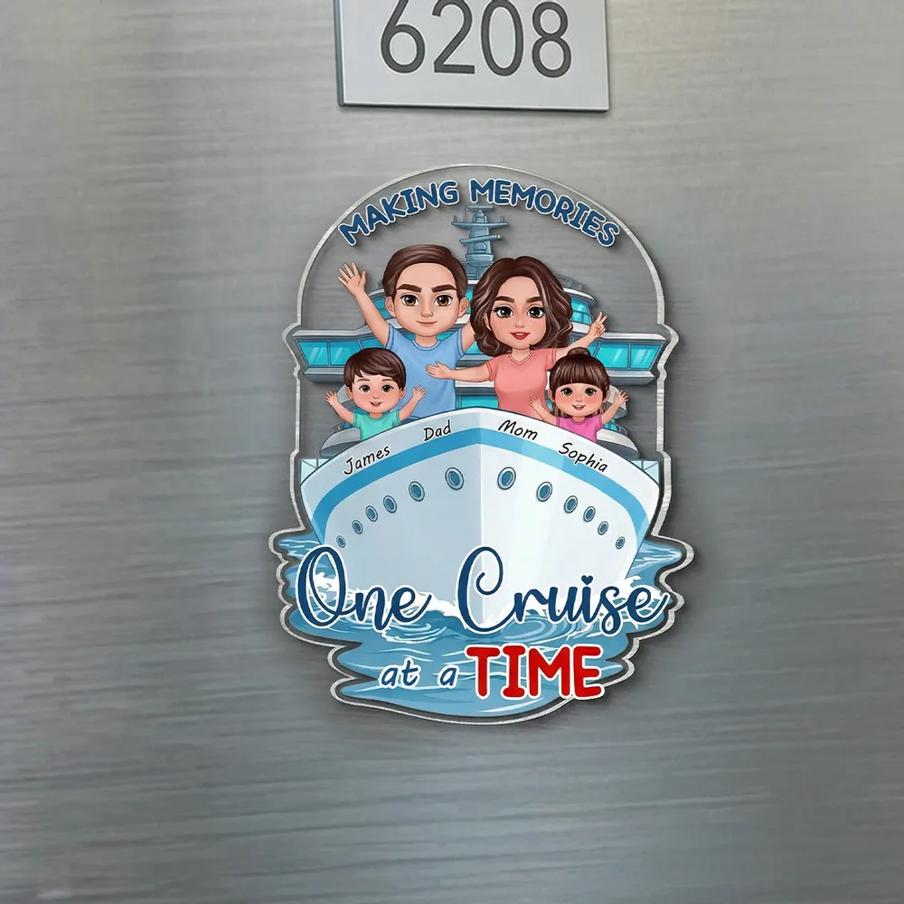 Personalized Acrylic Magnet Cruise Ship Family Waving Door Decor Making Memories One Cruise at a Time Unique Gift