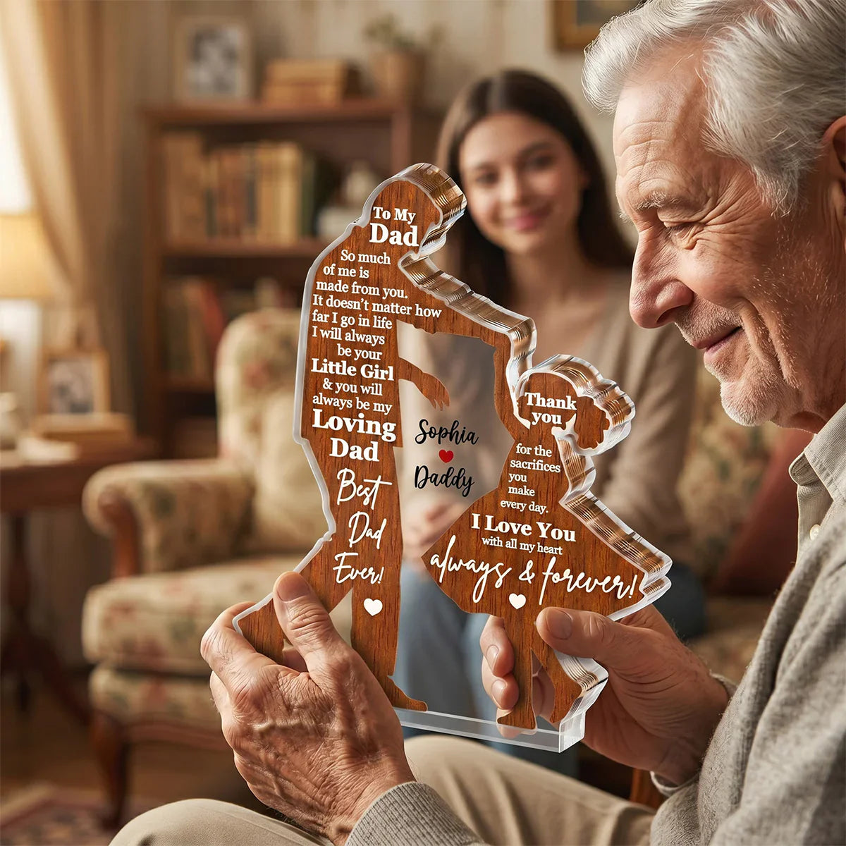 Shaped Acrylic Block Plaque Father & Daughter Dancing, I Will Always Be Your Little Girl Unique Gift for Dad
