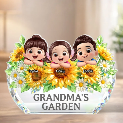 Personalized Shaped Acrylic Block Plaque Grandma's Garden Sunflower Decor - Unique Gift for Grandma, Sweet Keepsake