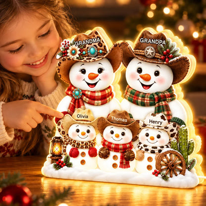 Personalized Acrylic Light Box, Grandma and Grandpa Snowmen, Heartwarming Creative Gift for Family