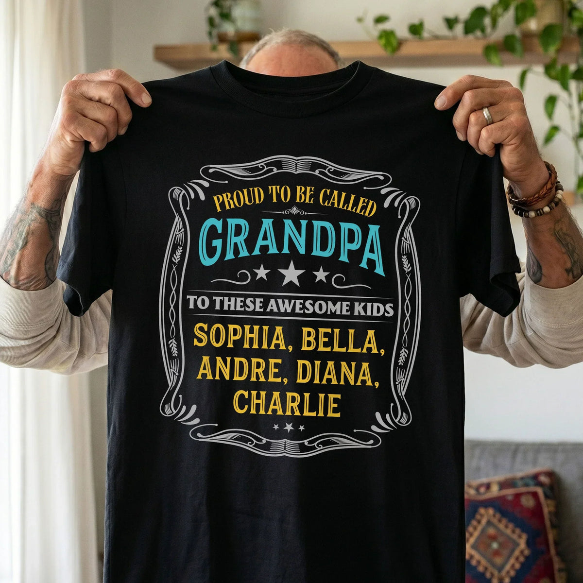 Personalized Classic Tee For Grandpa, Vintage Proud Design, Unique Gift From The Kids