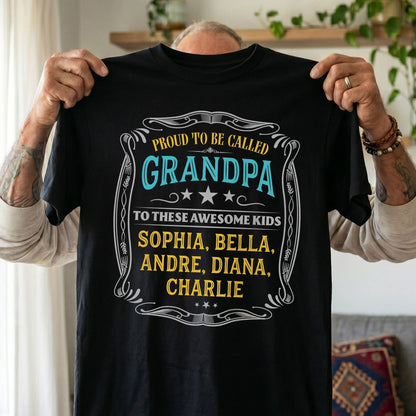 Personalized Classic Tee For Grandpa, Vintage Proud Design, Unique Gift From The Kids