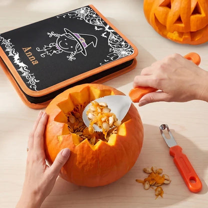 Bright Orange Personalized Pumpkin Carving Kit for Family Carving Nights, Creative Halloween Gift for Kids
