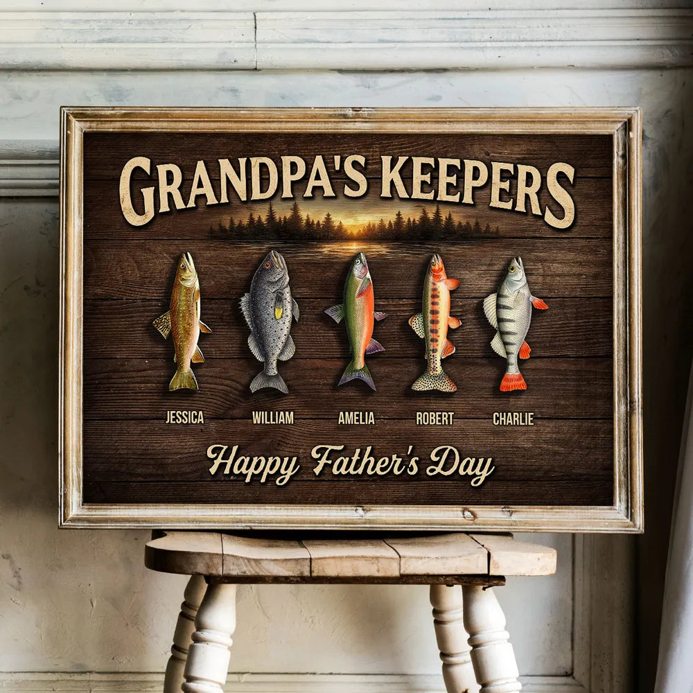 Grandpa's Keepers Poster, Custom Fishing Memory Art, Creative Gift for Grandpa & Dad