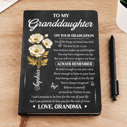 Personalized Leather Journal To My Granddaughter Graduation Quote Gift, Soft Floral Design, Always Remember Message