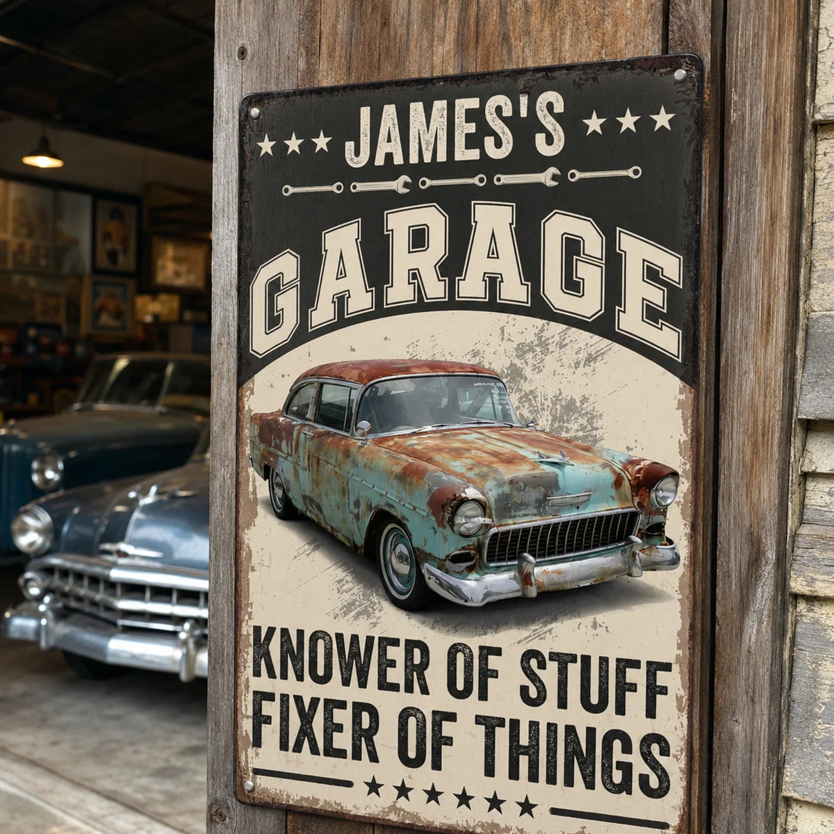 Personalized Rectangular Iron Sign, Vintage Red Car Workshop Decor, Unique Gift for Dad & Car Enthusiast